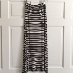 Olive and white striped maxi skirt